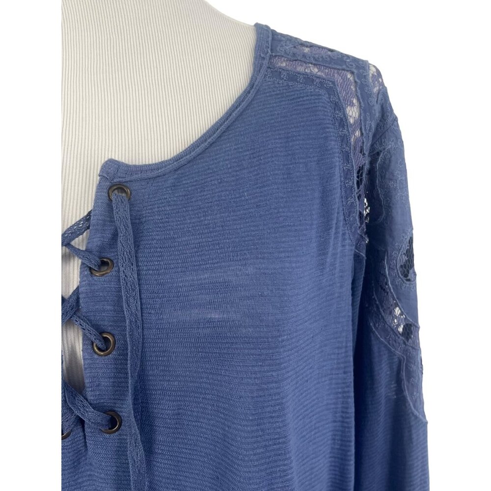 Free People Casual Boho Lace-Shoulder Lace Up Long Sleeve Top - Picture 6 of 11
